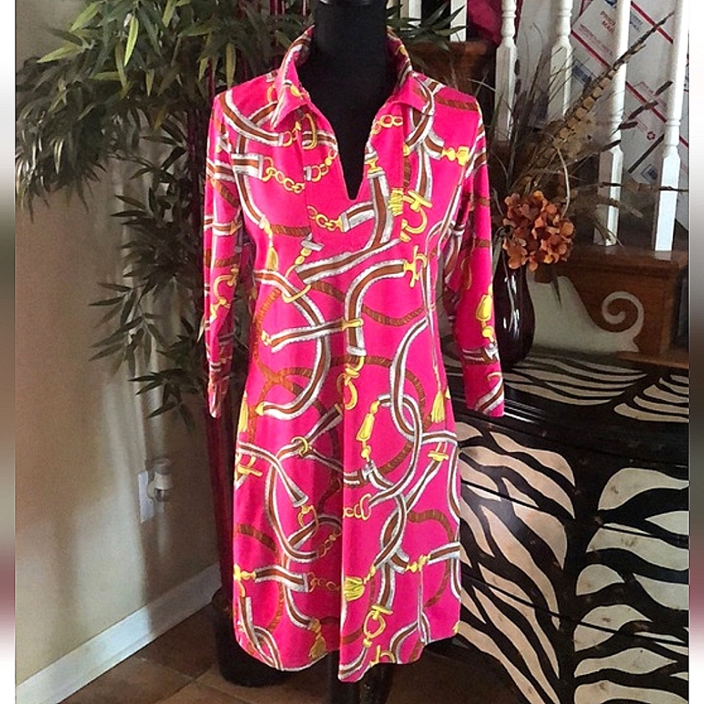 Barbara Gerwit pink equestrian print dress